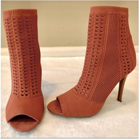 Rouge Helium Shoes - Rouge Helium open toe burnt orange knit booties 6